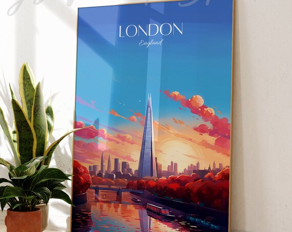 London Skyline Vintage Travel Poster, Home Decor