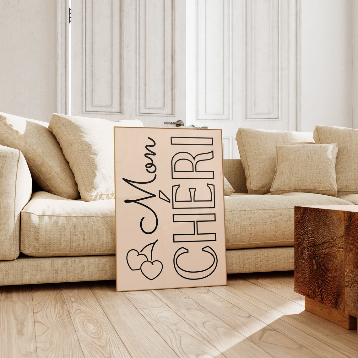 Mon Cheri Retro Kitchen Typography Beige Cherry Minimalist Poster - Image 2