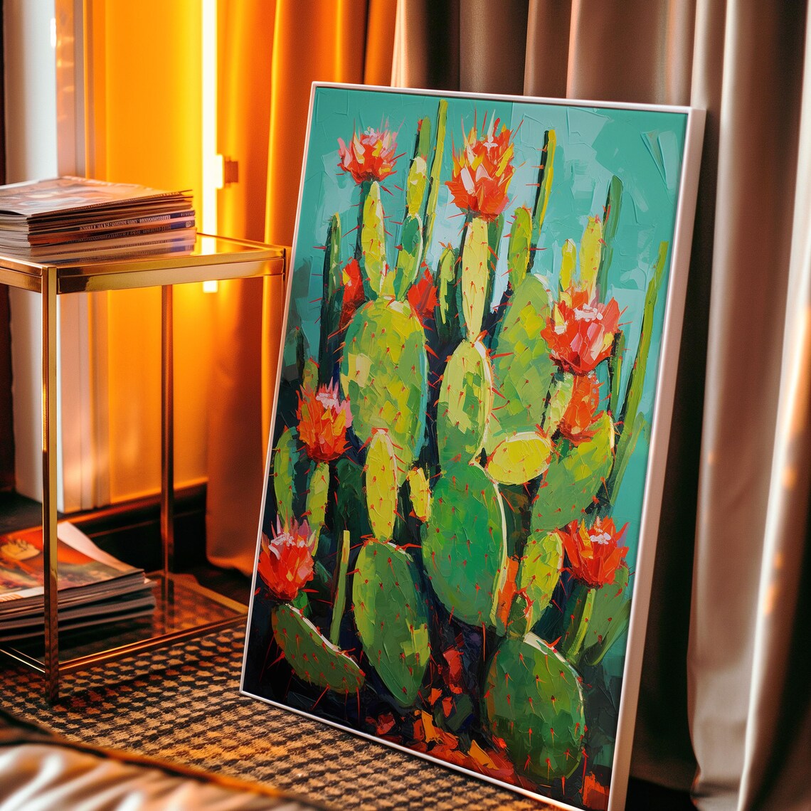 Blooming Cactus Southwestern Desert Prickly Pear Painting Poster - Image 3