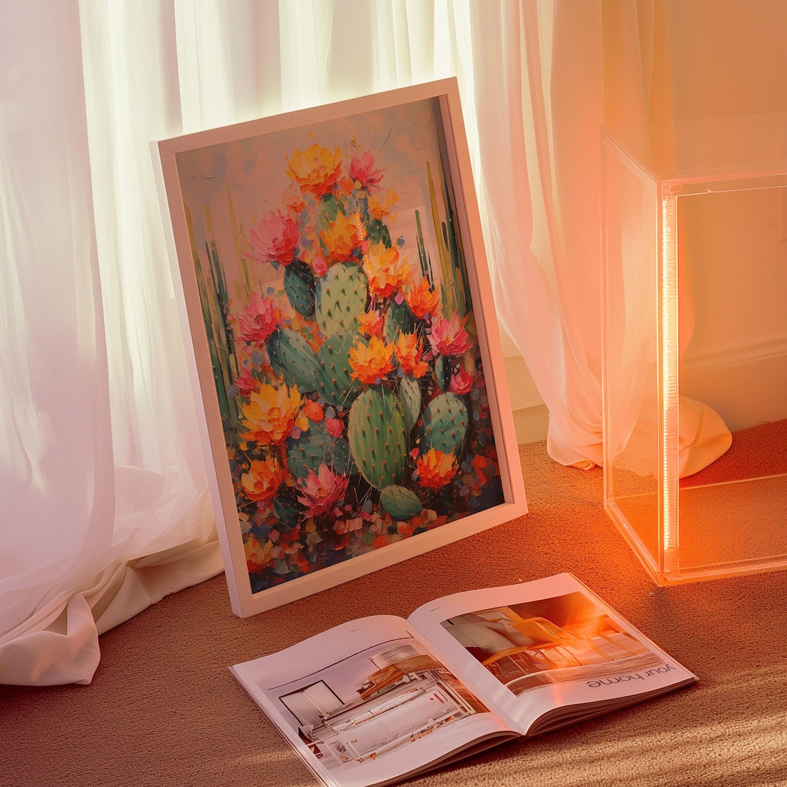 Mexican Cactus Art Print, Retro Floral Style - Image 3