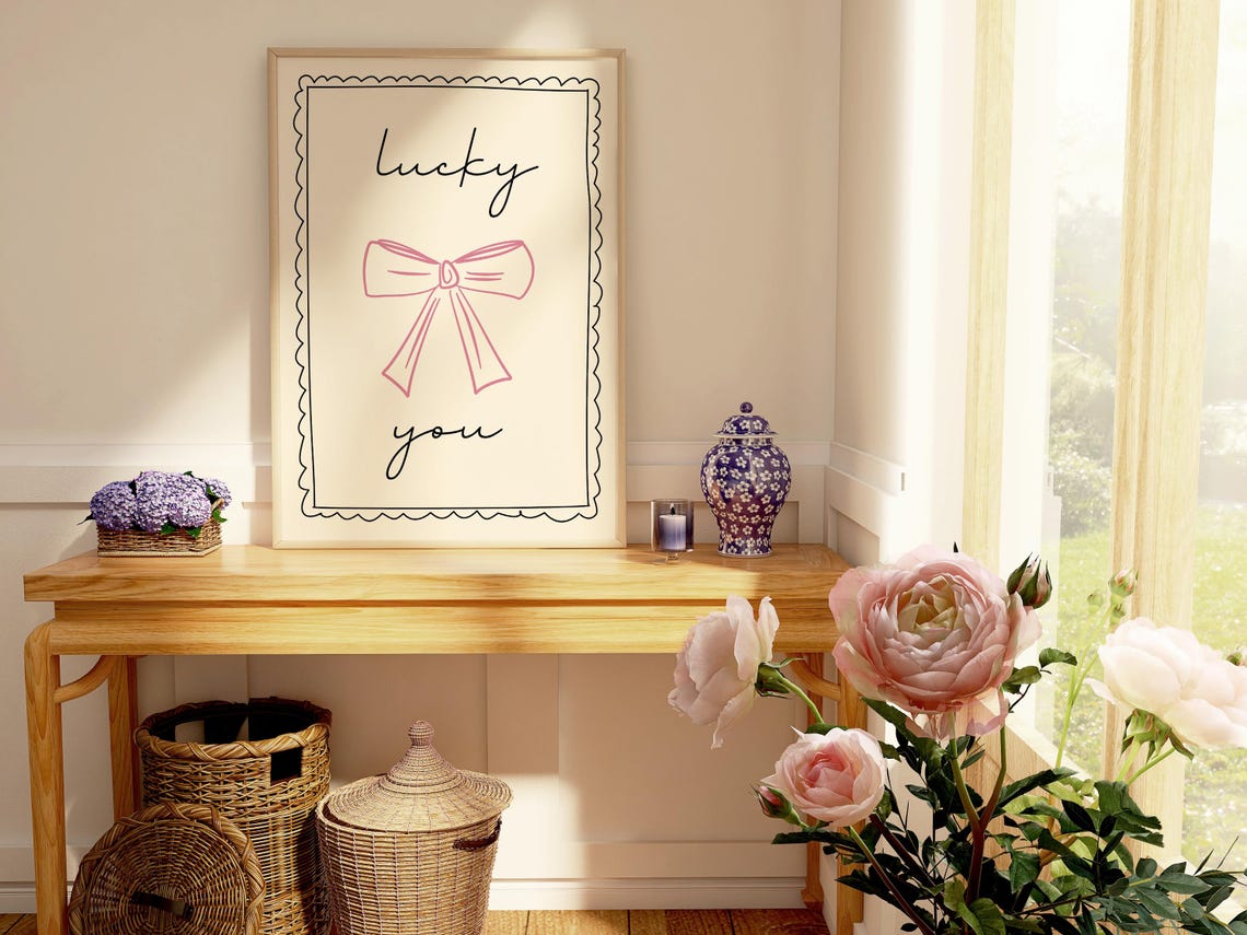 Lucky You Pink Bow Coquette Romantic Trendy Bedroom Wall Poster - Image 3