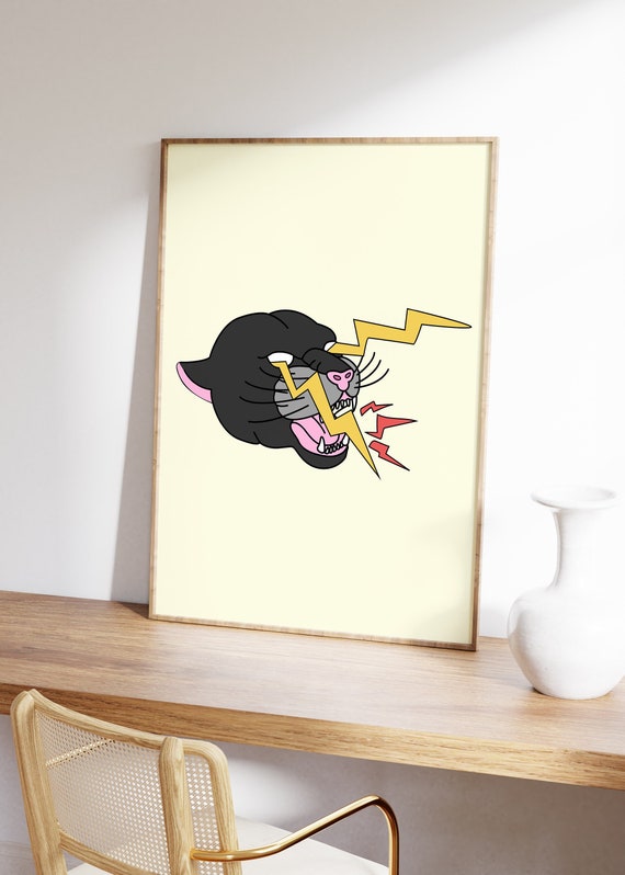 Retro Panther Leopard Poster, Bold Tattoo Style