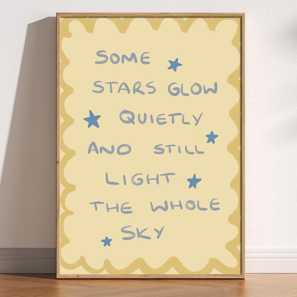 Cute Stars Hand Drawn Typography Print Whimsical Star Wall Art Soft Pastel Poster Gentle Night Affirmation Trendy Quote Decor