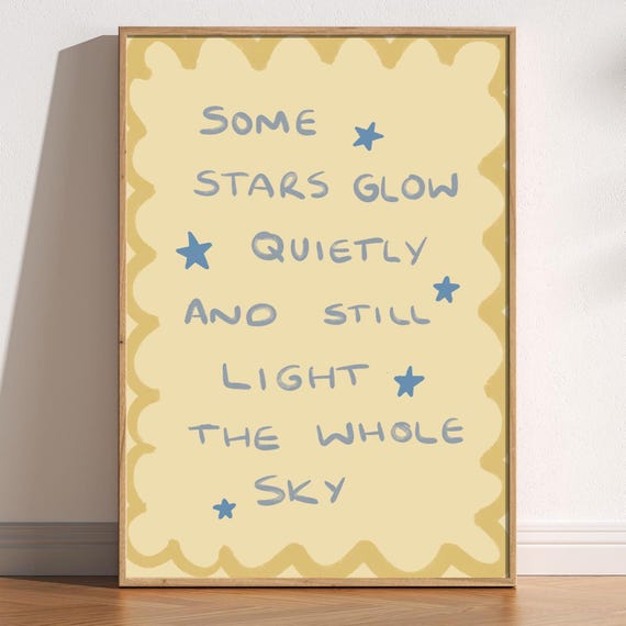 Cute Stars Hand Drawn Typography Print Whimsical Star Wall Art Soft Pastel Poster Gentle Night Affirmation Trendy Quote Decor