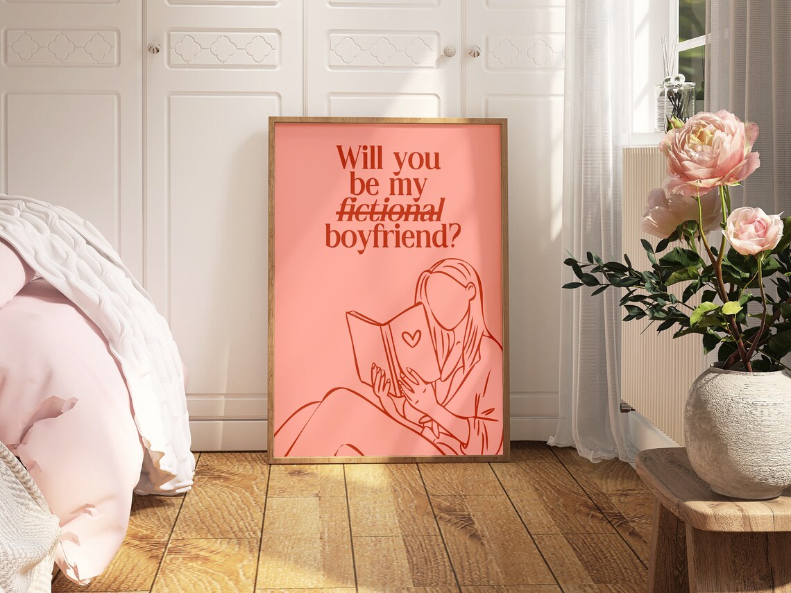 Will You Be My Fictional Boyfriend Reader Girl Line Art Poster - Image 4
