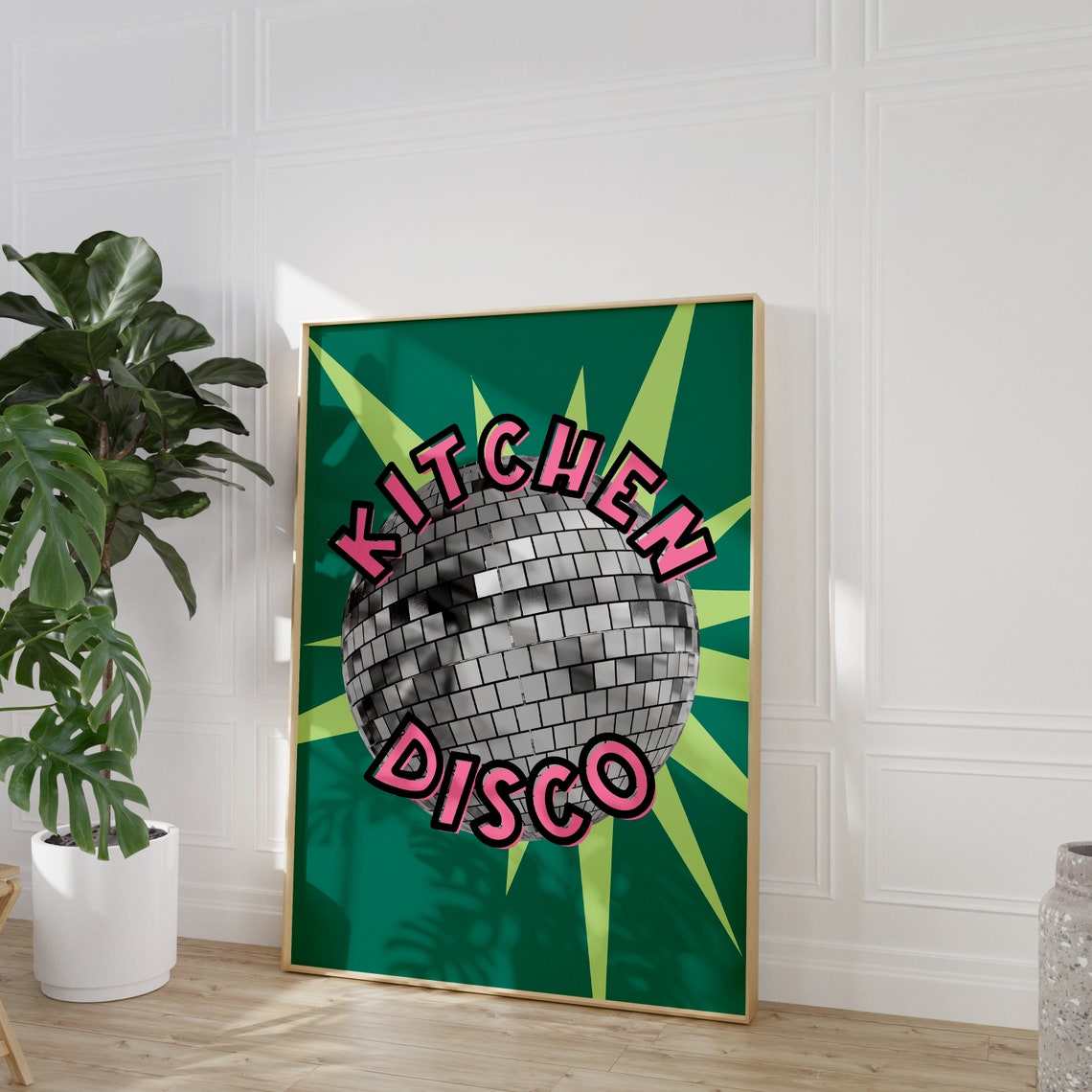 Kitchen Disco Ball Retro Green Groovy Party Fun Kitchen Poster - Image 3