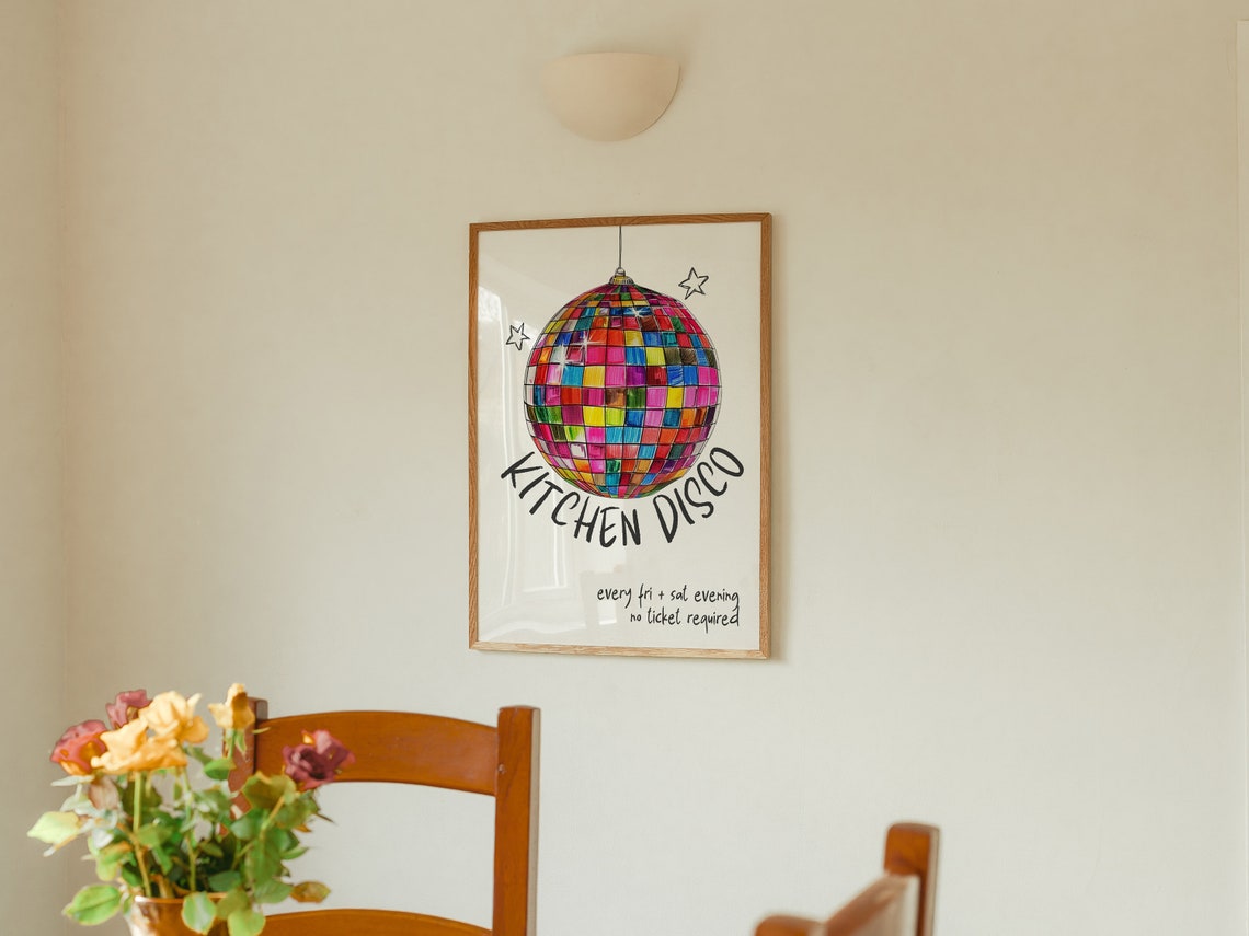 Kitchen Disco Ball Colorful Groovy Retro Kitchen Fun Party Poster - Image 2