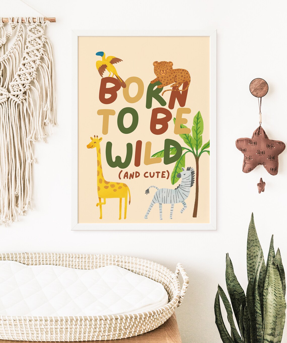 Born To Be Wild And Cute Jungle Animals Nursery Giraffe Zebra Poster - Image 2
