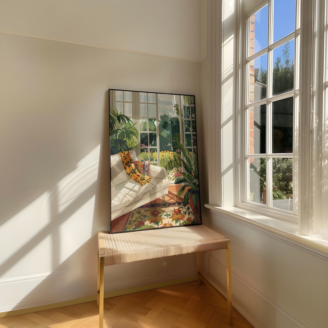 Bright Sunroom White Sofa Plants Cozy Interior Garden View Poster - Image 4