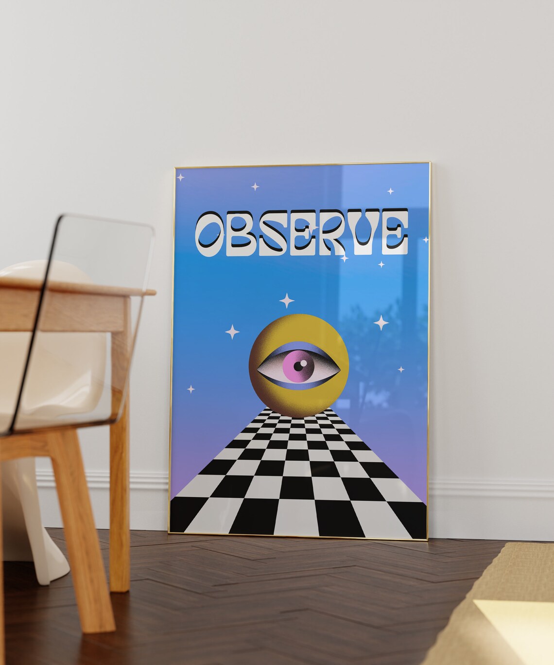 All Seeing Eye Checkerboard 90s Poster, Trippy Retro - Image 2