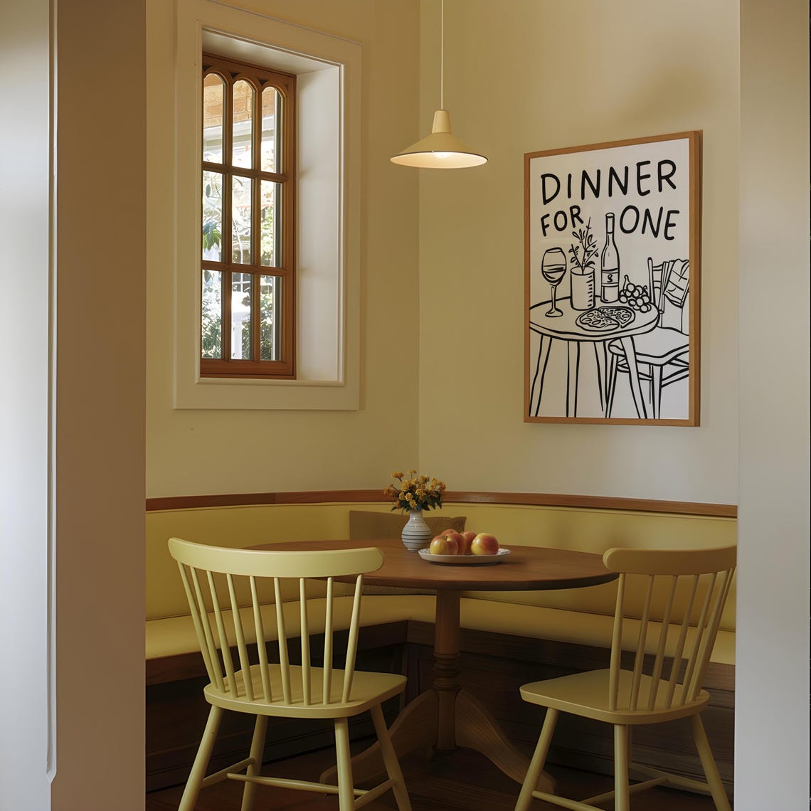 Dinner for One Funny Solo Dining Wine and Pizza Sketch Poster - Image 3