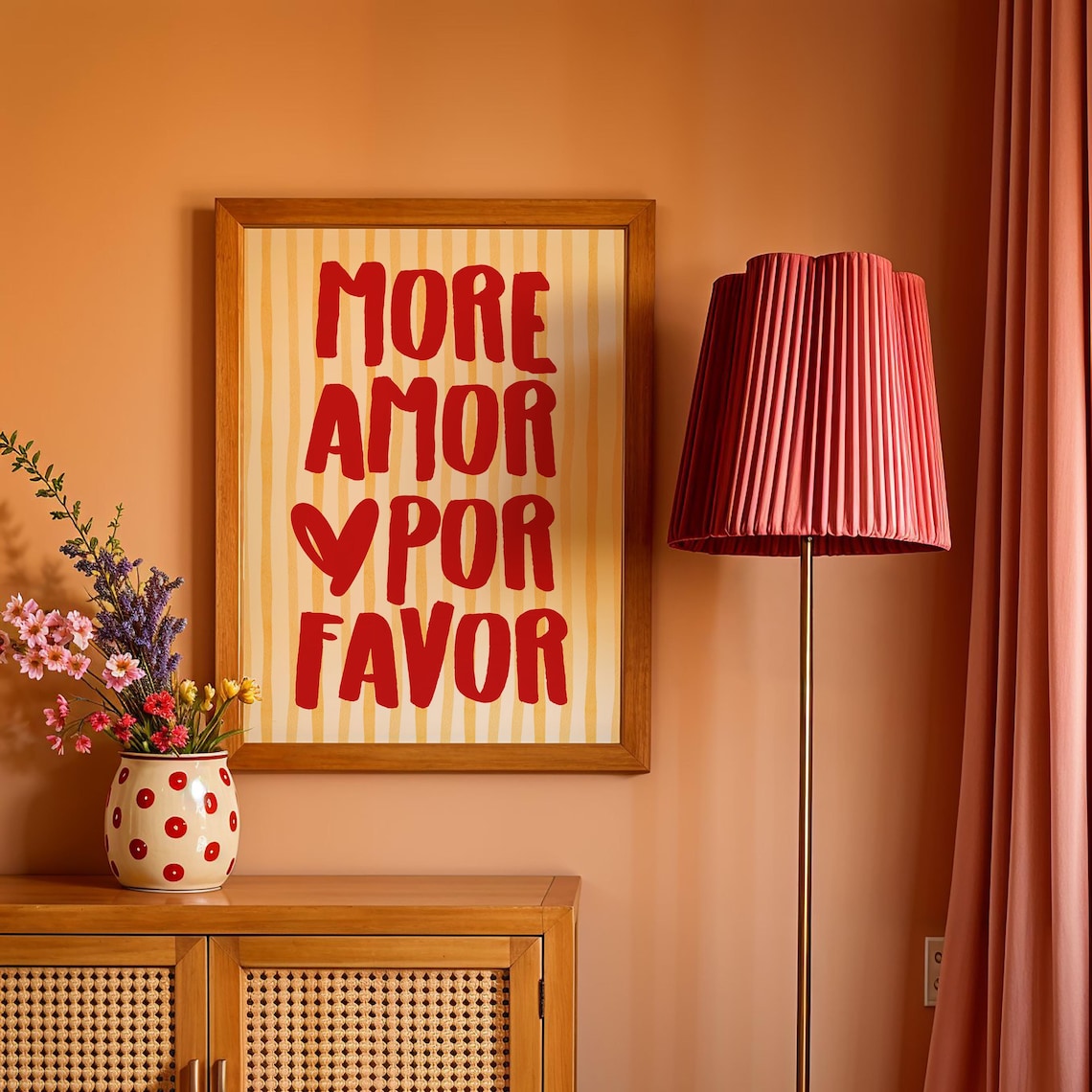 More Amor Y Por Favor Spanish Love Quote Red Text Typography Poster - Image 3