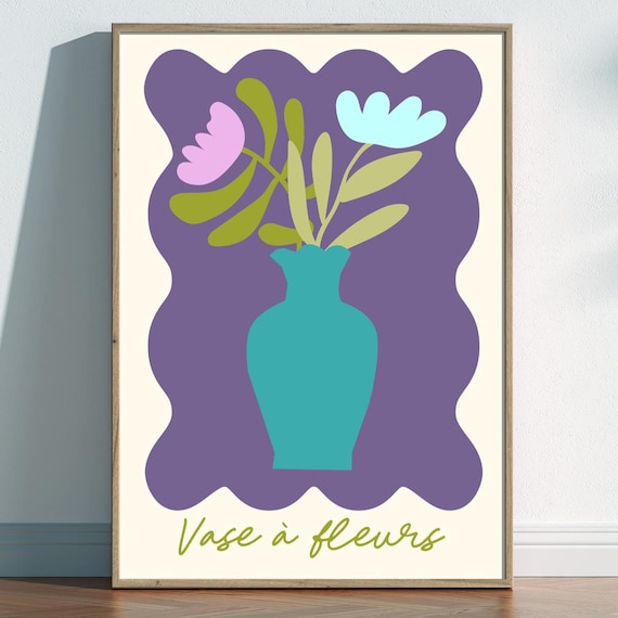 Vase à Fleurs French Teal Vase Purple Ground Modern Floral Art Poster