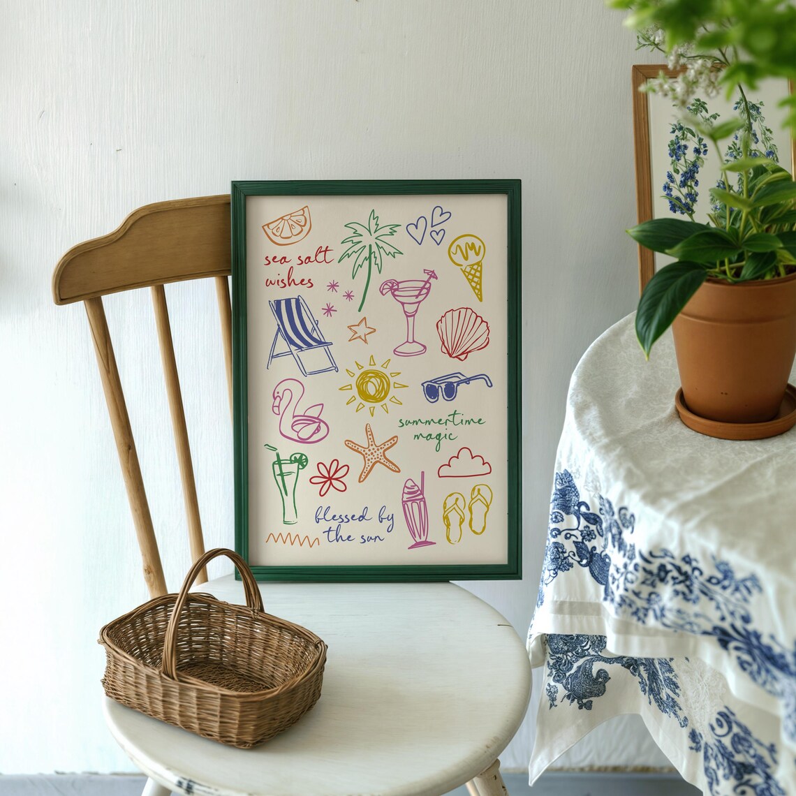 Summer Doodles Sea Salt Wishes Colorful Beach Icons Collage Poster - Image 3