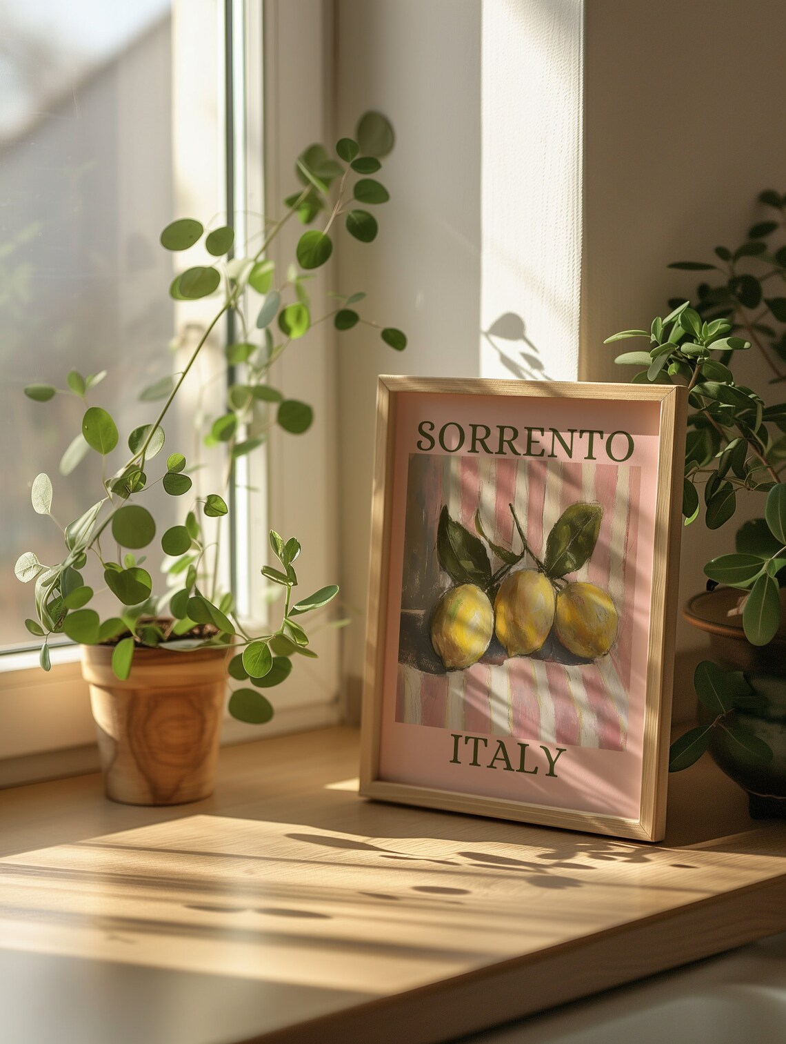 Sorrento Italy Lemon Still Life Pink Travel Kitchen Wall Art - Image 3