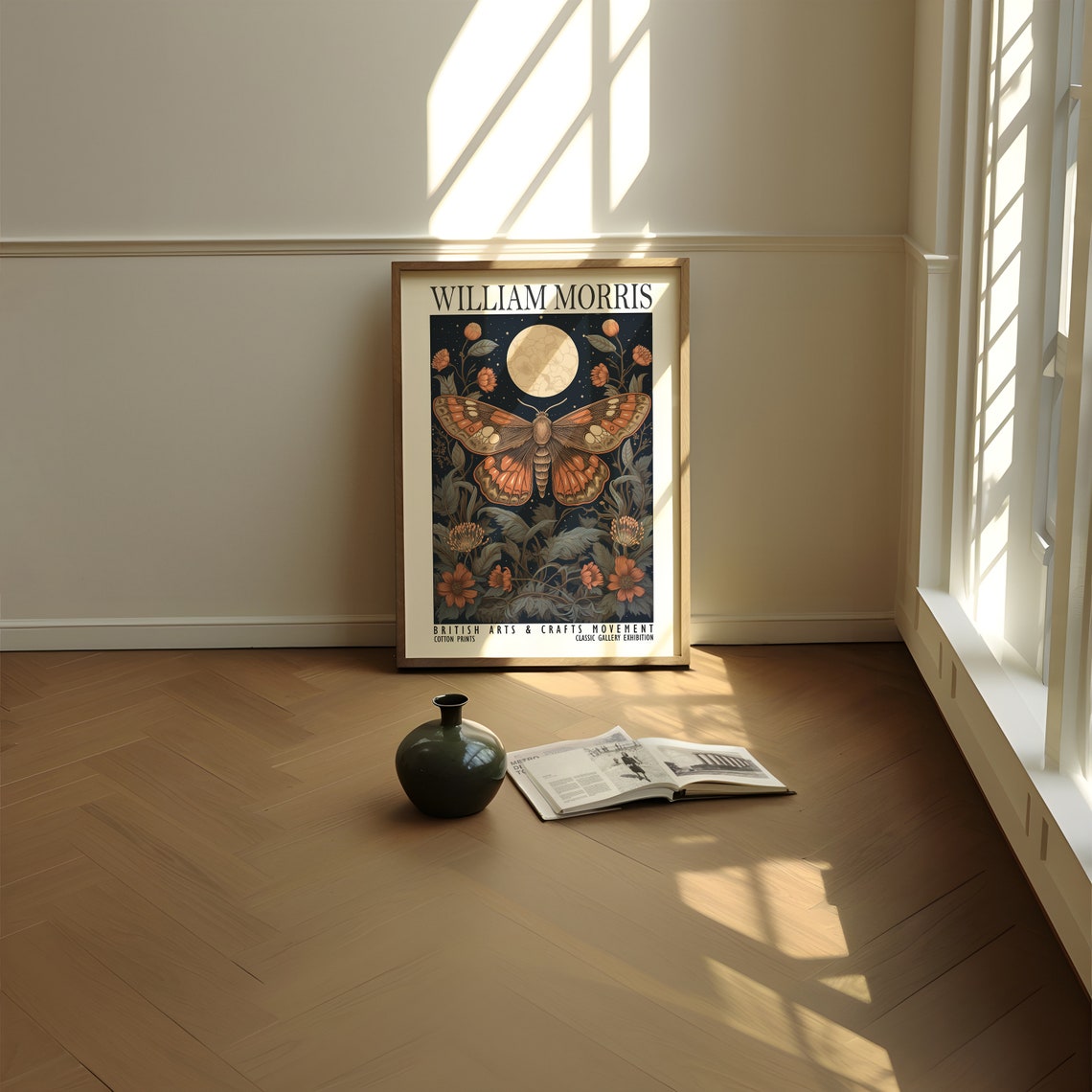 William Morris Night Moth Moon Floral Garden Exhibition Poster - Image 2