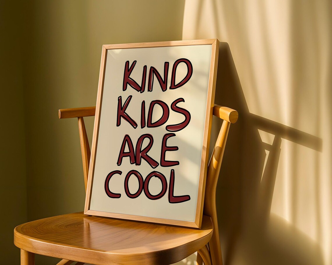 Kind Kids Are Cool Hand Lettered Red Kids Room Typography Poster - Image 2