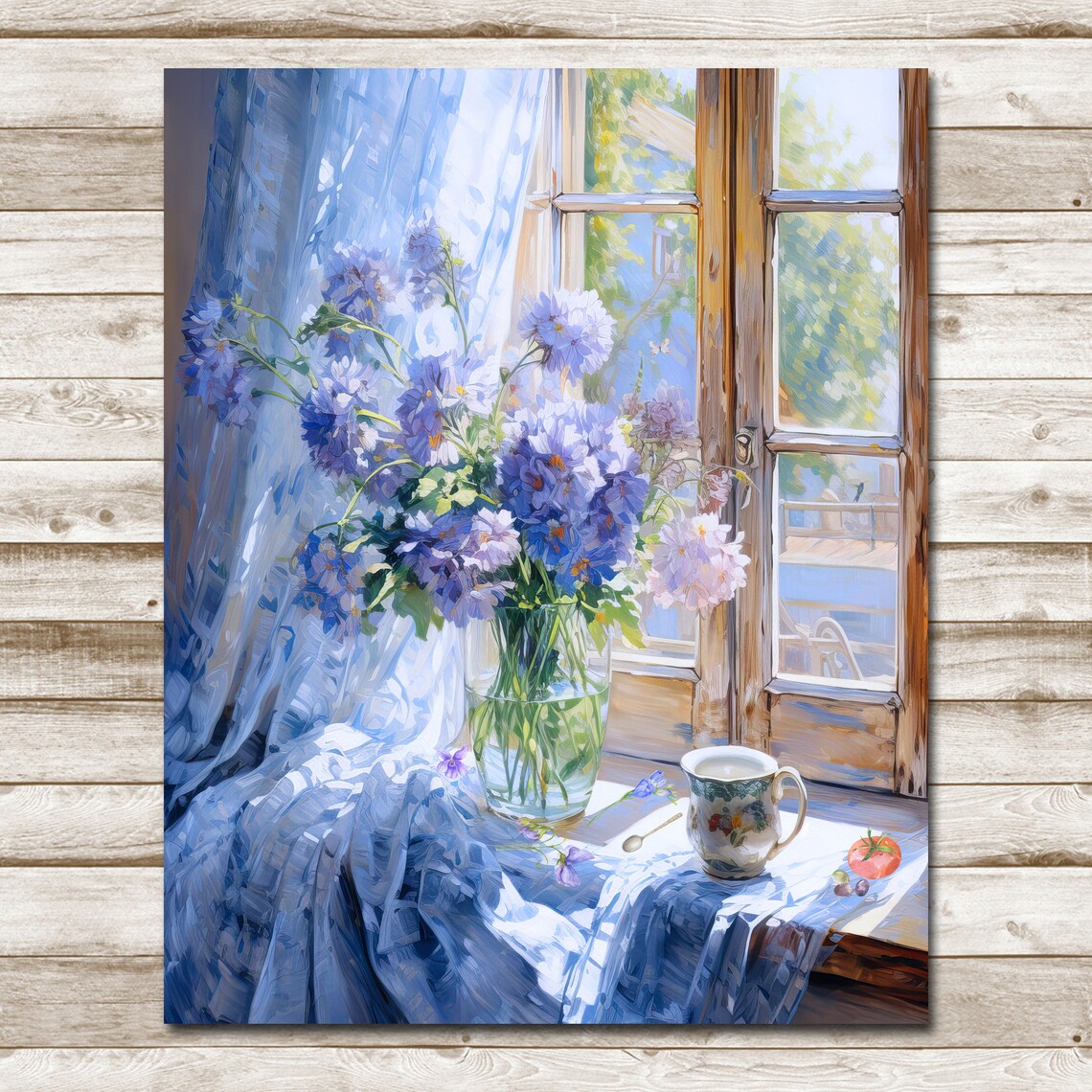 Purple Flowers In Glass Vase Sunny Window Impressionist Floral Poster - Image 4