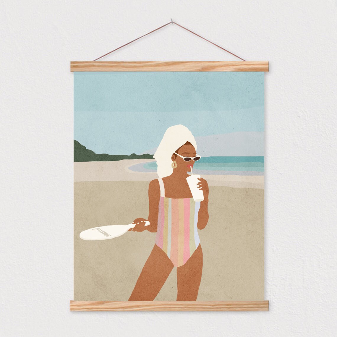 Abstract Beach Girl Portrait, Mid-Century Boho Art Print - Image 2