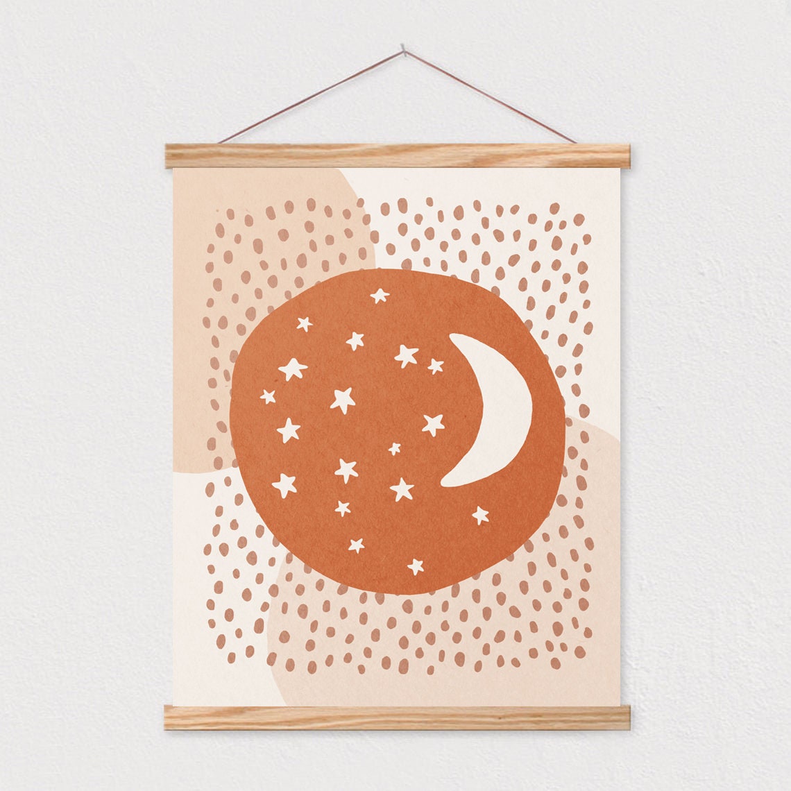 Terracotta Night Sky with Crescent Moon and Stars Kids Wall Poster - Image 2