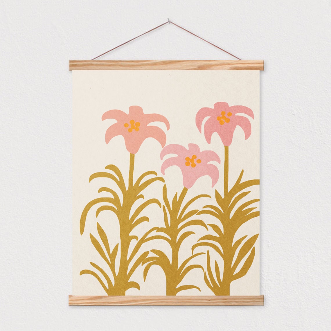 Pink Lilies With Gold Foliage Abstract Botanical Nursery Poster - Image 2