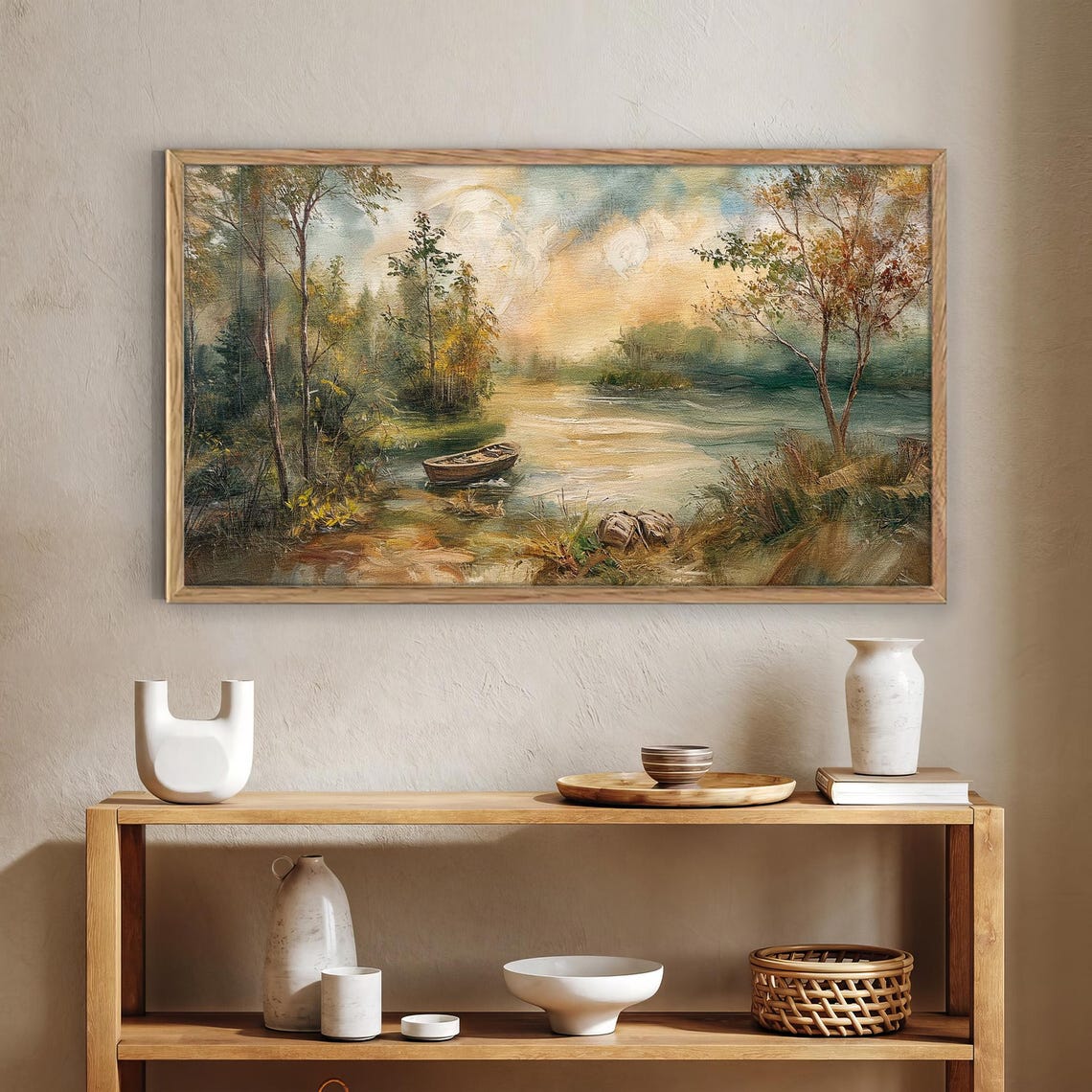 Frame Tv Art Calm River Scene Impressionist Landscape Oil Painting Earth Tone Colors Spring Tv Art - Image 4