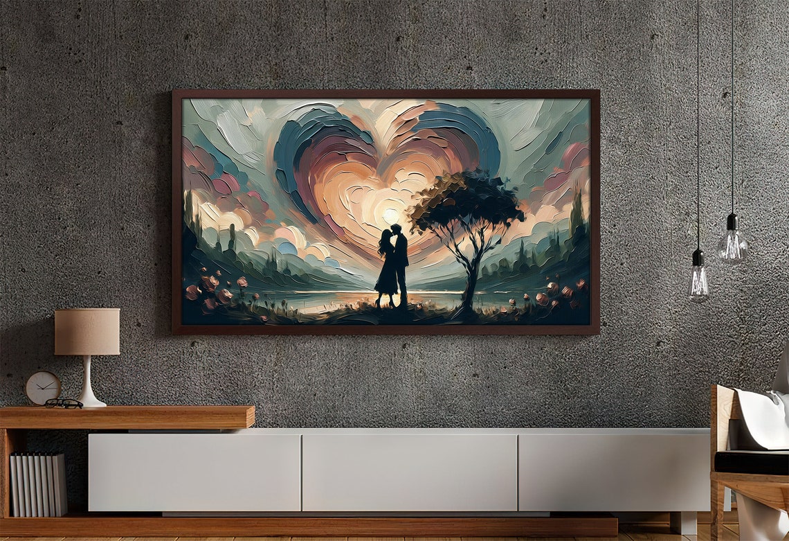 Couple Kissing Under Heart Shaped Sunset Sky Romantic Love Poster - Image 4