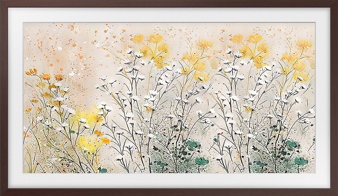 Delicate White Yellow Wildflowers Beige Botanical Floral Art Poster - Image 3