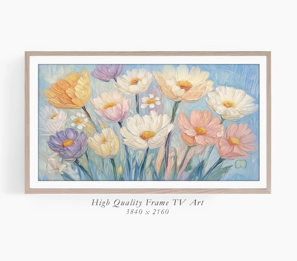 Pastel Cosmos Daisy Bouquet Impasto Spring Floral Painting Poster - Image 3