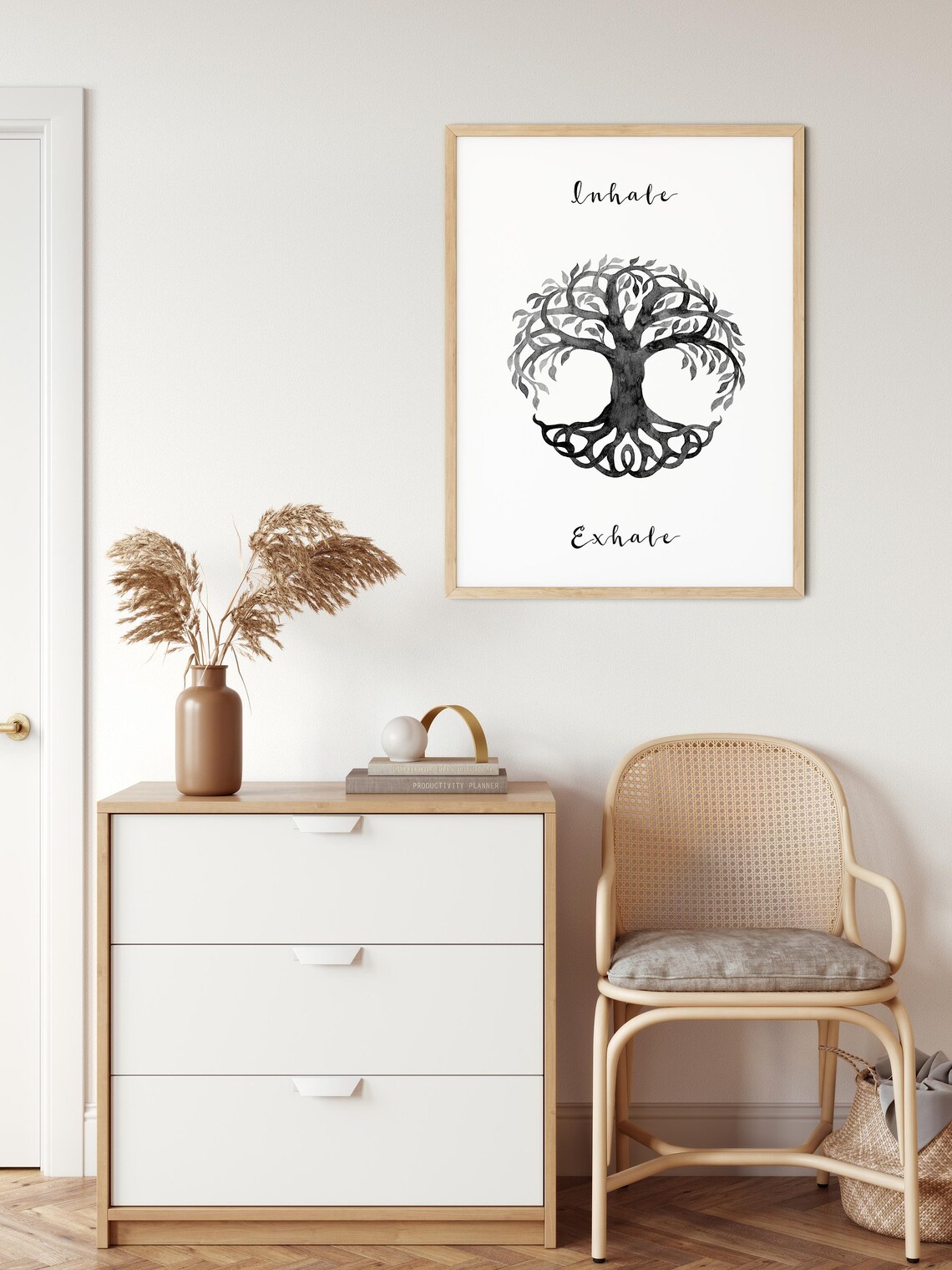 Inhale Exhale Yoga Quote Art Print, Mandala Tree - Image 2