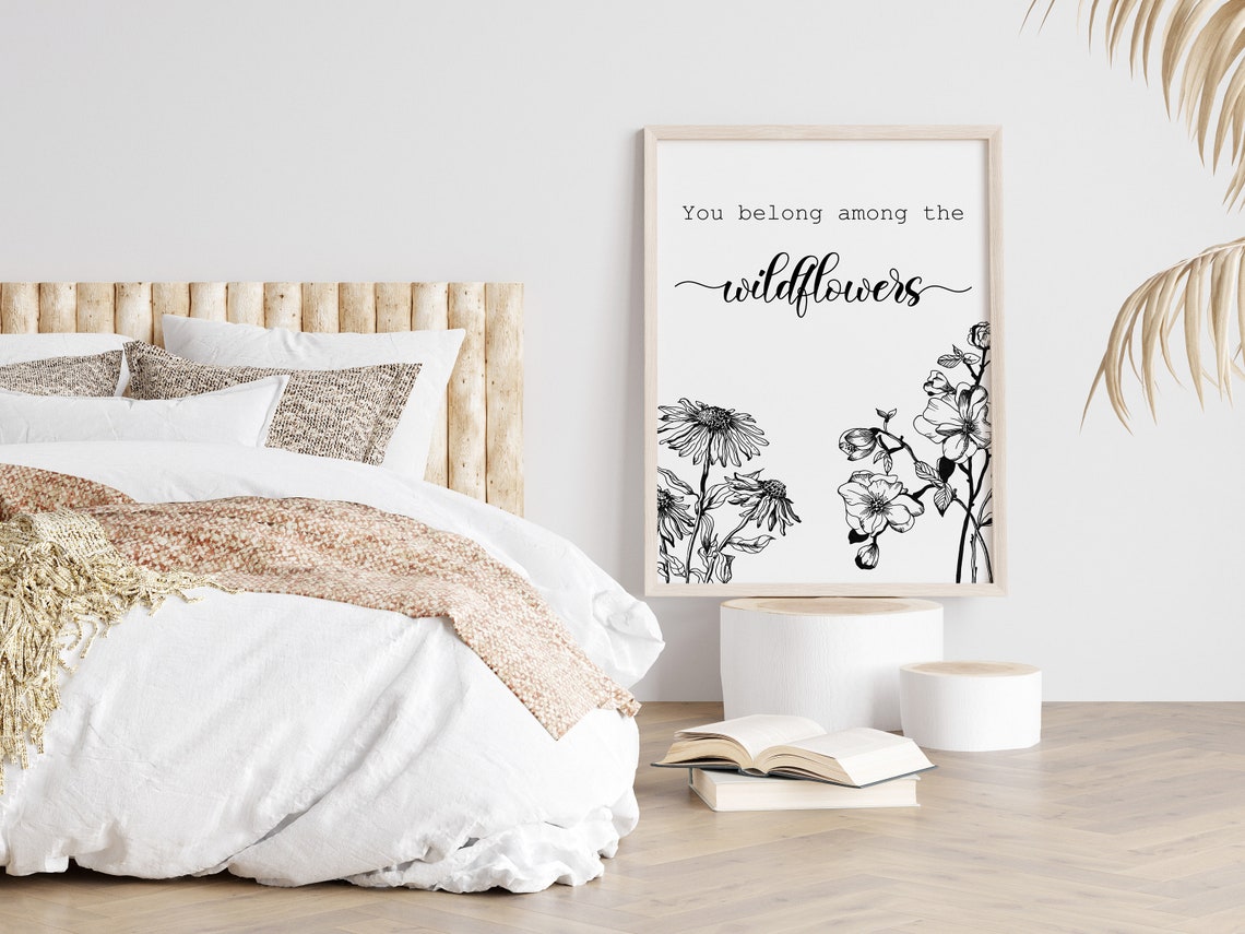 You Belong Among the Wildflowers Quote Botanical Line Art Poster - Image 2