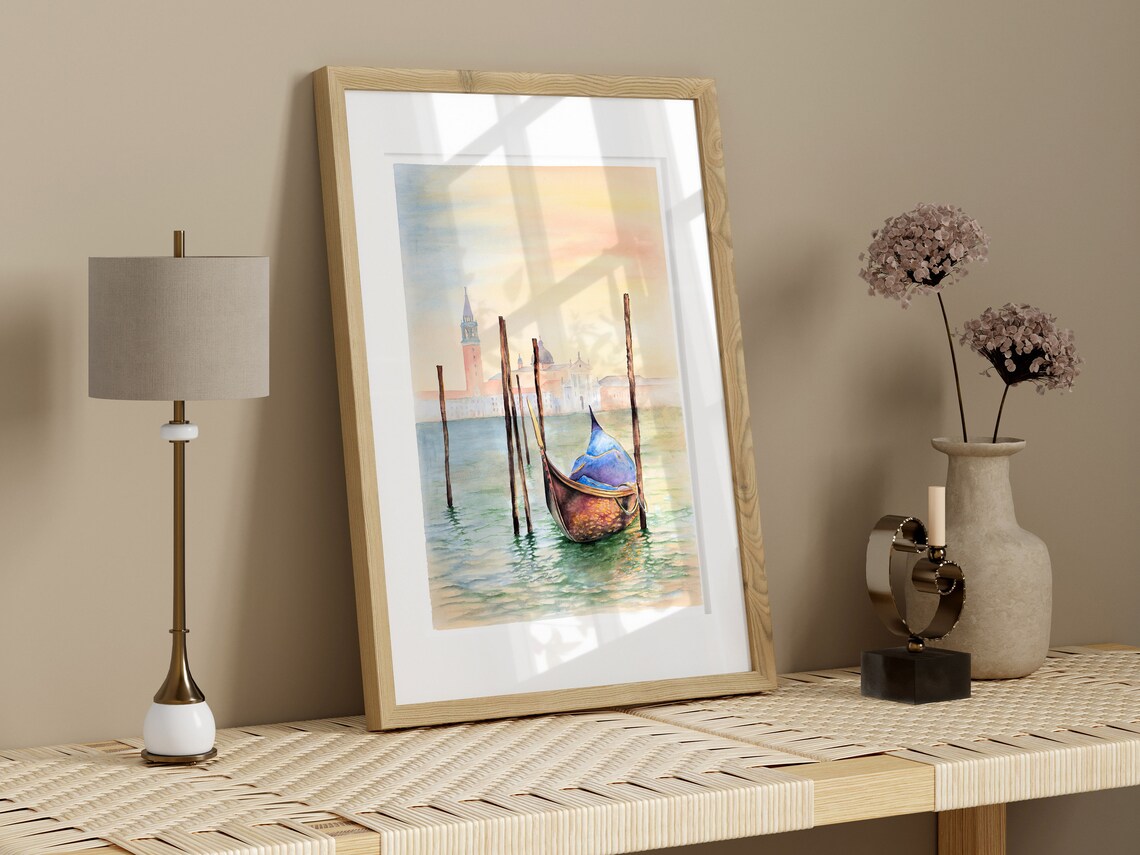 Venice Italy Gondola Watercolor Grand Canal Sunset Romantic Poster - Image 3
