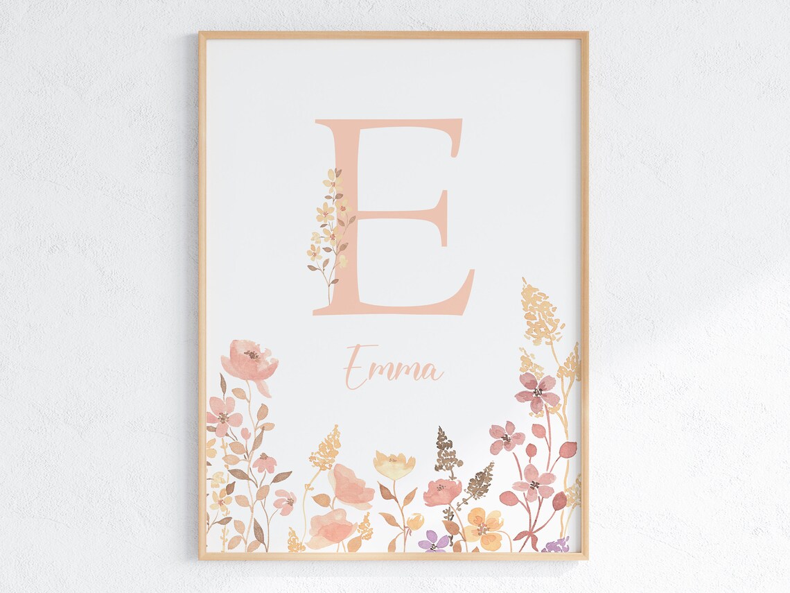 Boho Floral Initial And Name Nursery Art Print - Image 3