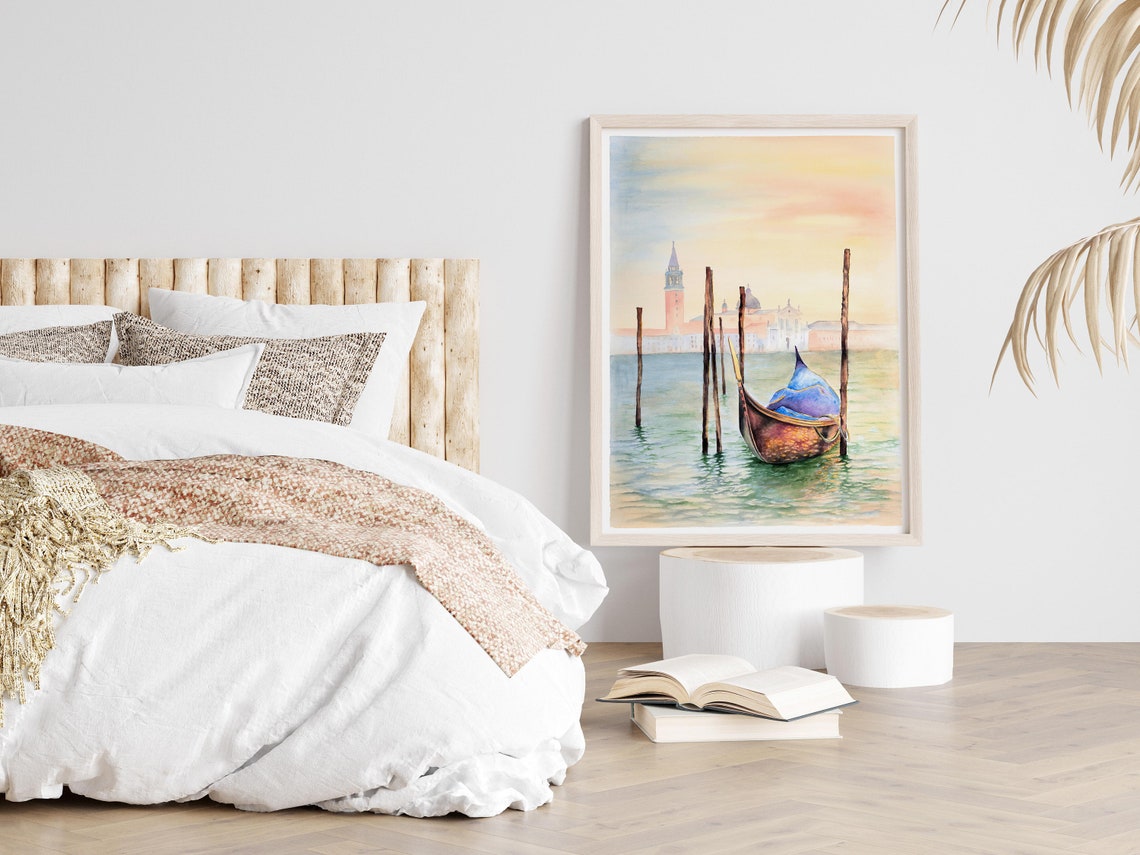 Venice Italy Gondola Watercolor Grand Canal Sunset Romantic Poster - Image 2