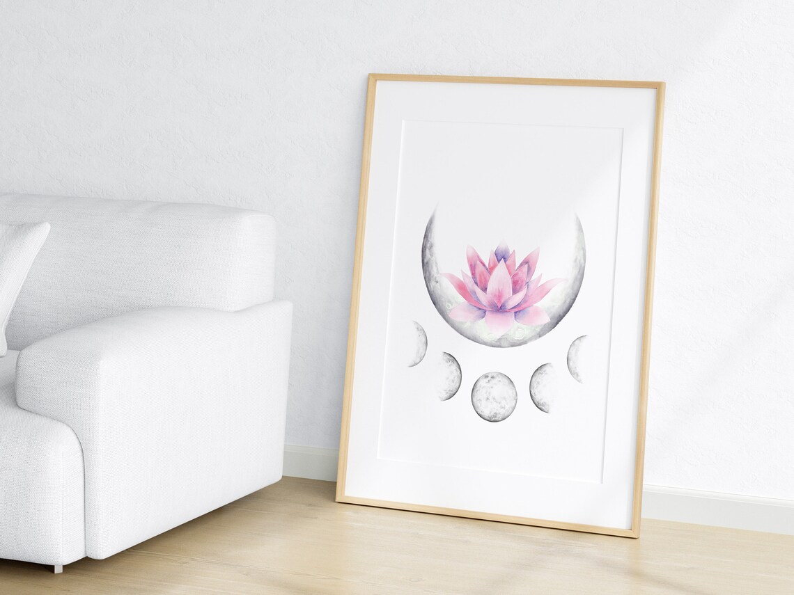 Purple Lotus Flower With Moon Phases Art Print - Image 3