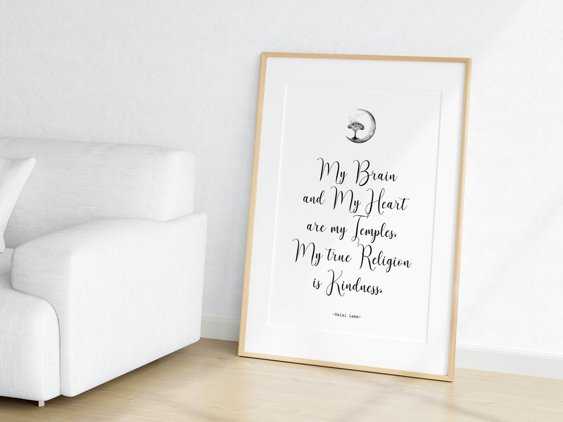 Dalai Lama My Brain My Heart Temples Kindness Quote Spiritual Poster - Image 2