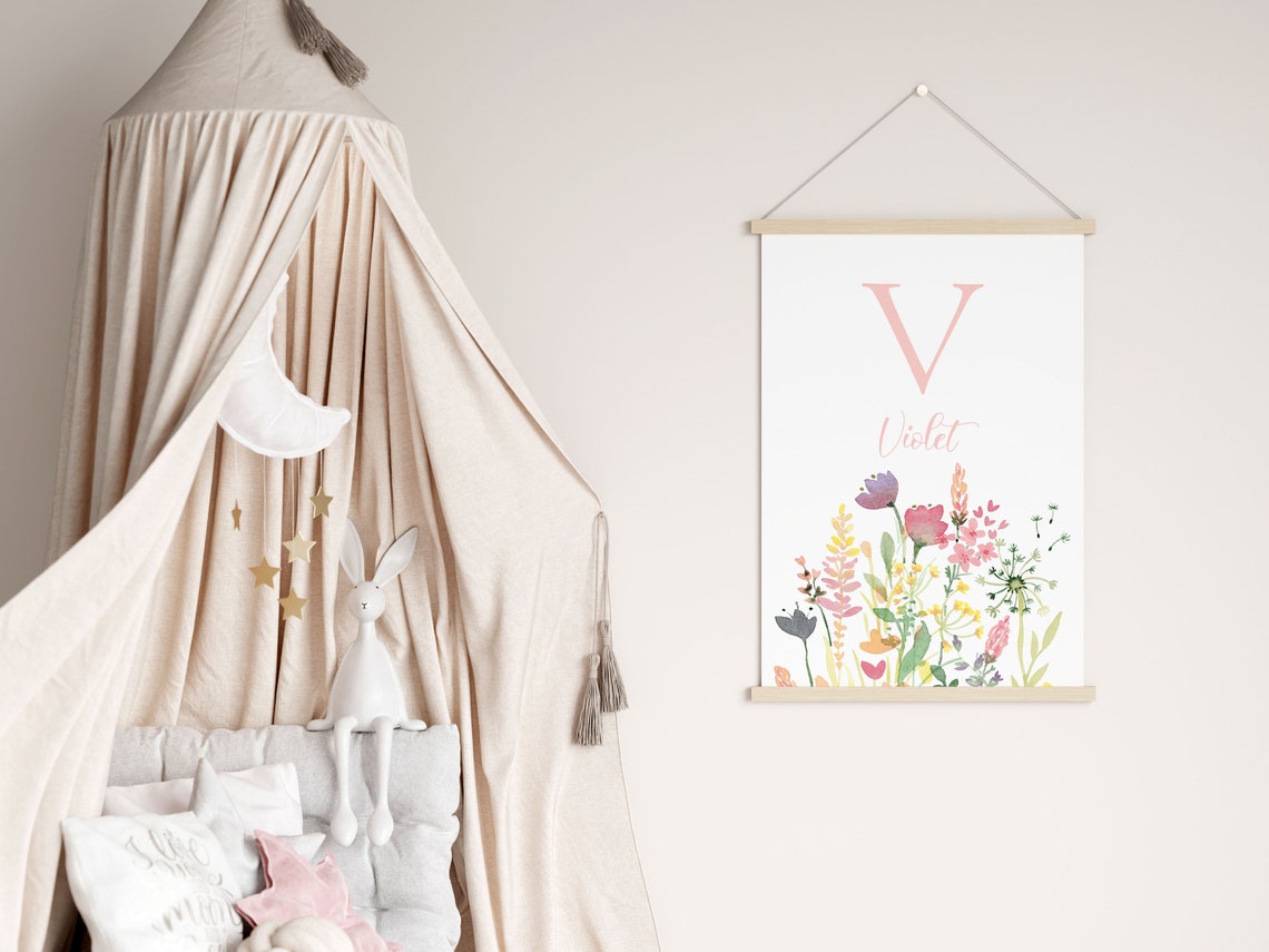 Personalized Wildflower Initial Nursery Watercolor Name Print - Image 2