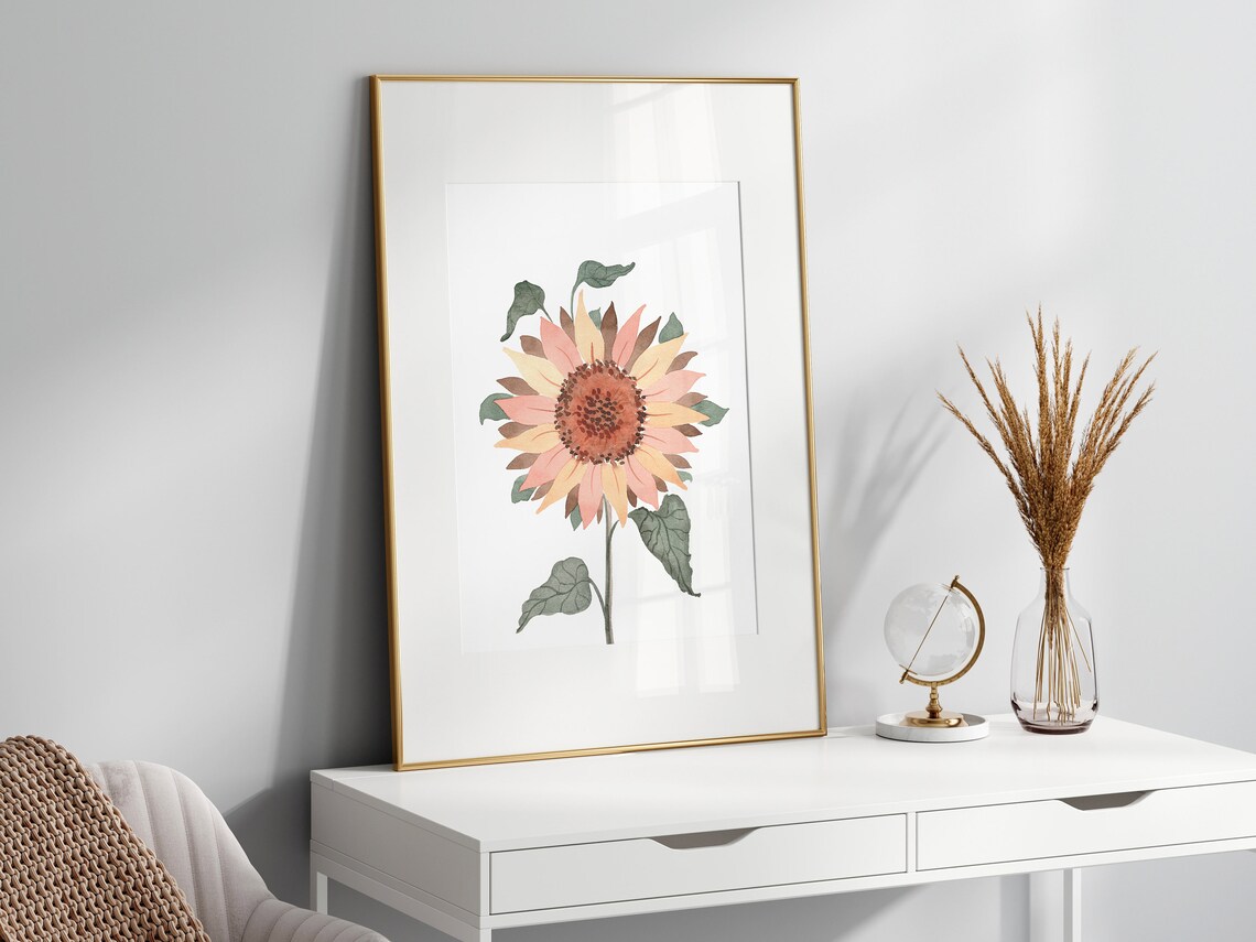 Boho Sunflower Watercolor Botanical Art Print - Image 3