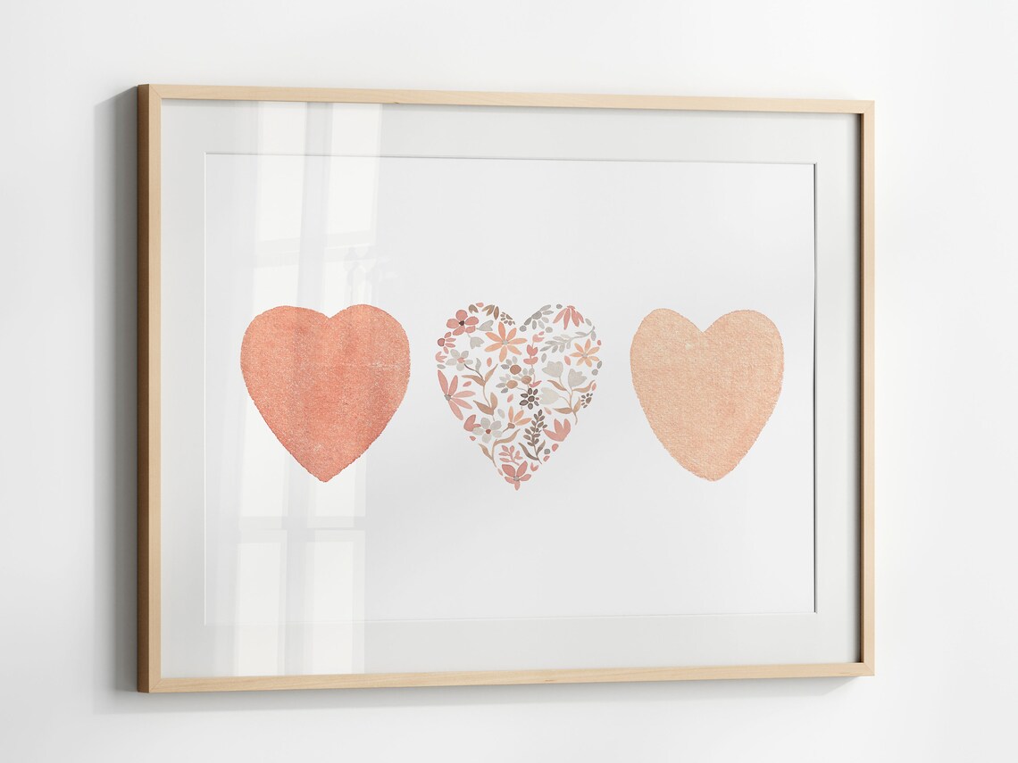 Three Hearts Boho Watercolor Flower Heart Art Print - Image 3