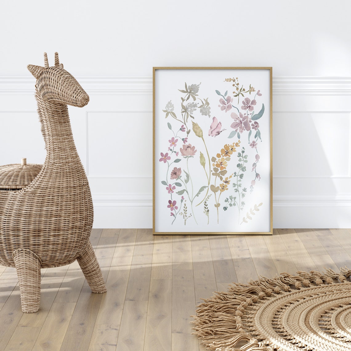 Soft Neutral Wildflower Bouquet Boho Nursery Floral Wall Art - Image 3