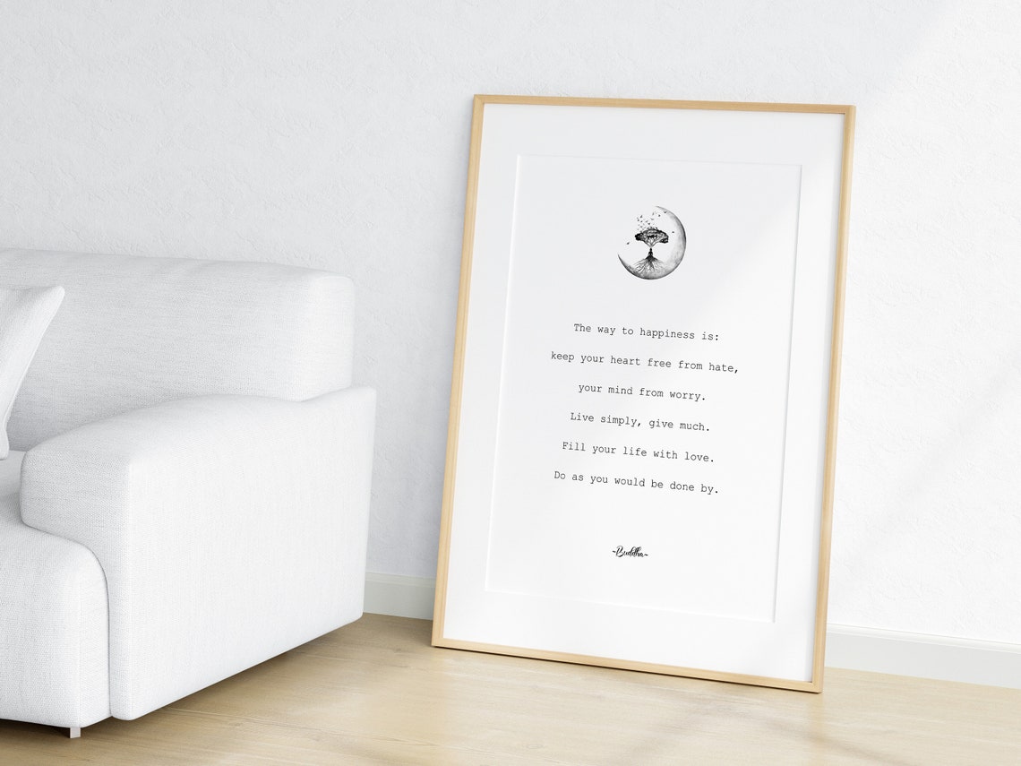 Buddha Way to Happiness Quote Moon Tree Minimalist Wisdom Poster - Image 3