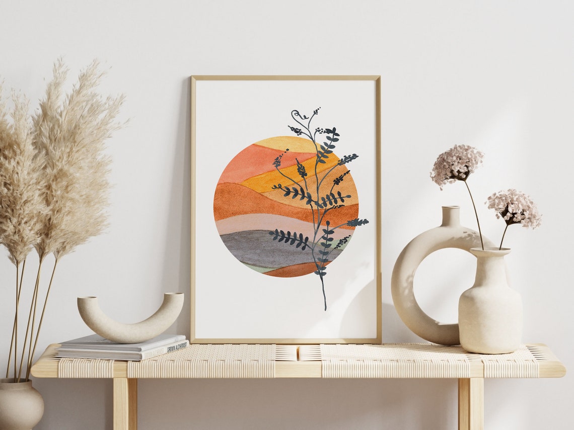 Boho Abstract Terracotta Sunset Circle Botanical Branch Poster - Image 2