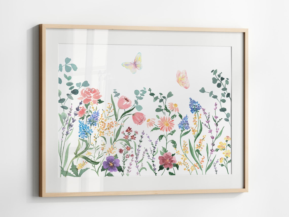 Watercolor Wildflower Meadow Butterflies Nursery Decor Wall Art - Image 3
