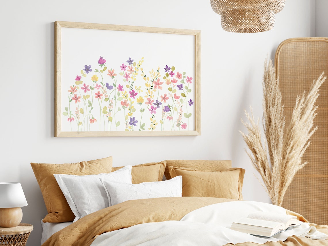 Colorful Wildflower Meadow Horizontal Watercolor Garden Art Print - Image 3