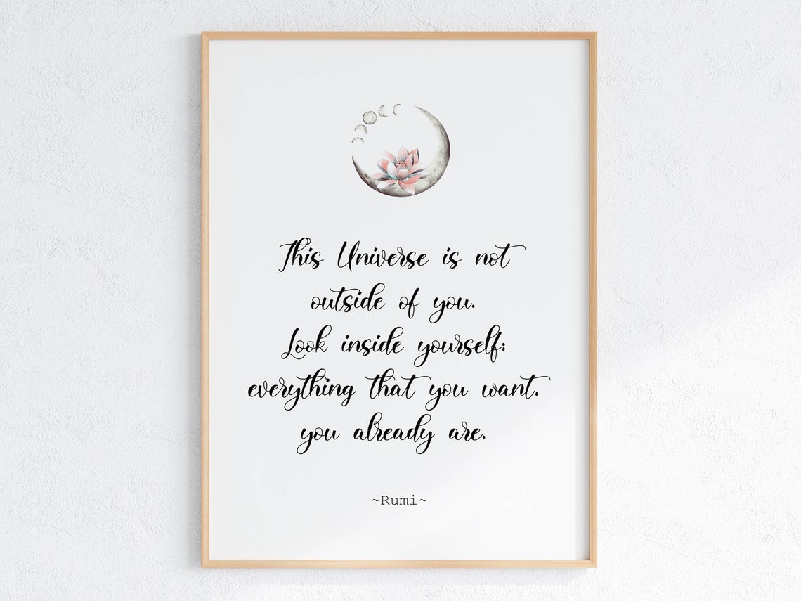 Rumi Universe Within Crescent Moon Lotus Inspirational Quote Poster