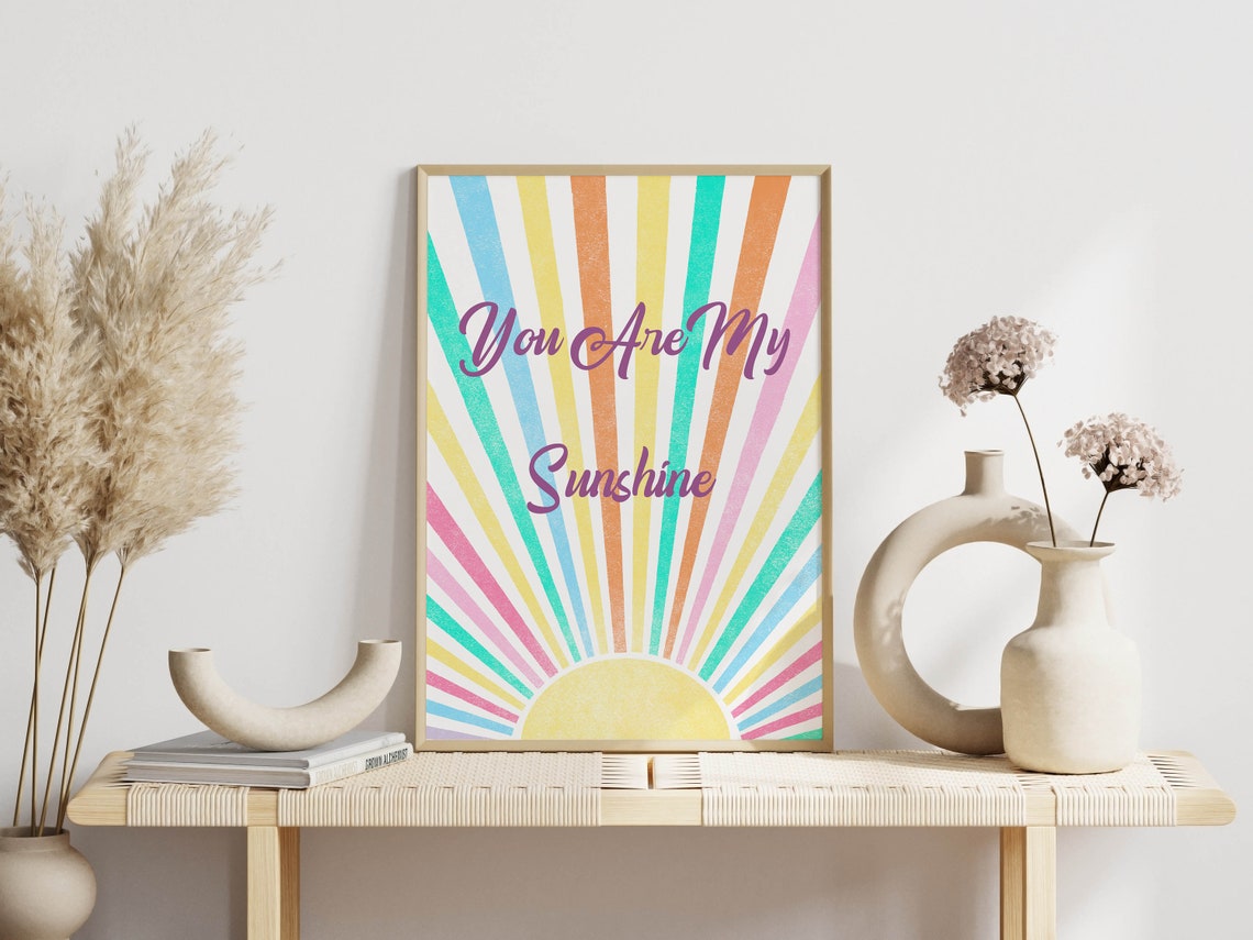 You Are My Sunshine Rainbow Sunburst Boho Pastel Nursery Wall Art - Image 3