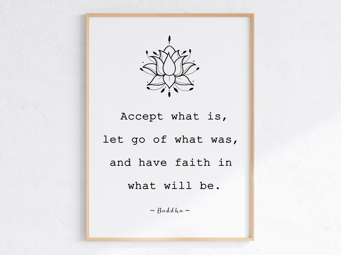 Accept What Is Buddha Quote Lotus Line Art Calming Zen Poster