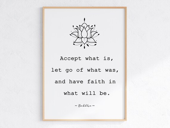 Accept What Is Buddha Quote Lotus Line Art Calming Zen Poster