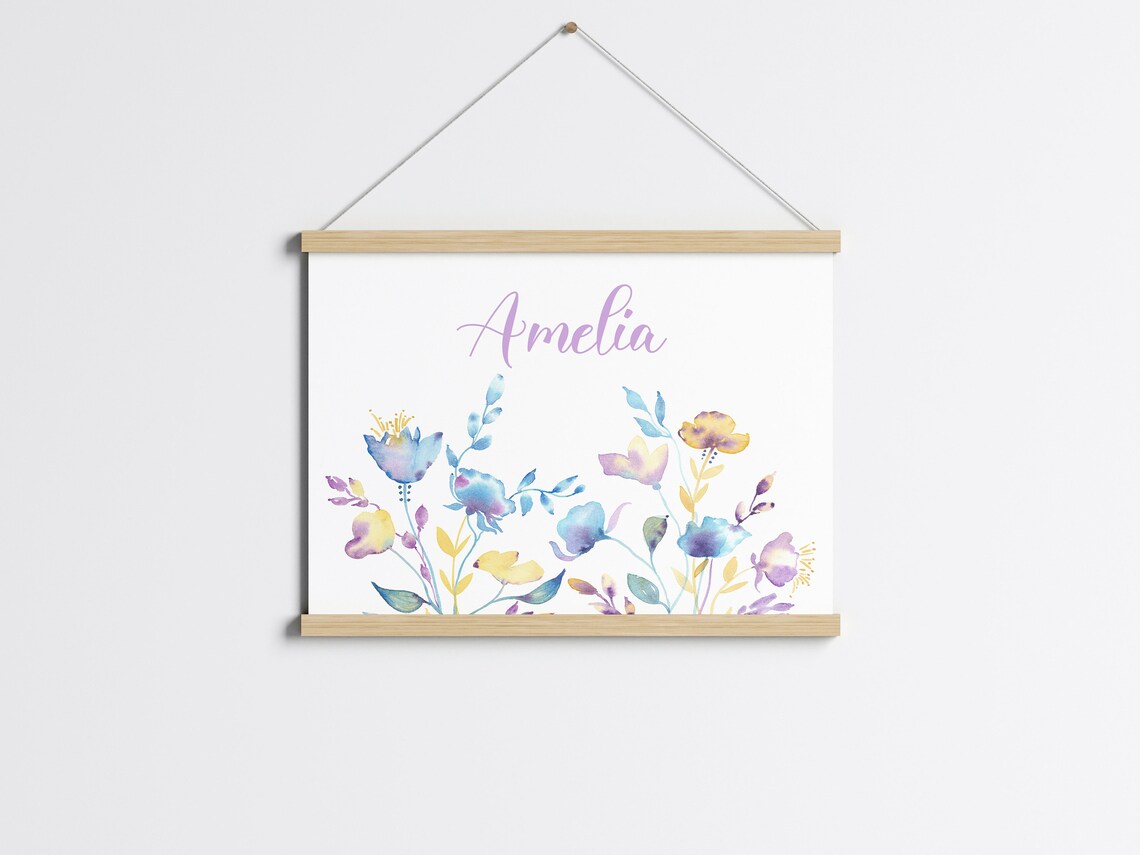 Personalized Wildflower Name Nursery Poster with Purple and Blue Blooms - Image 2