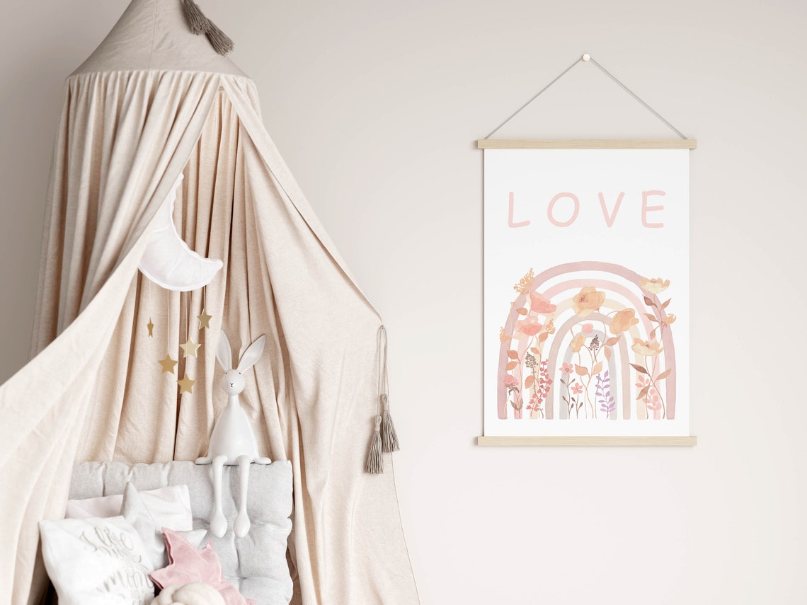 Love Rainbow with Wildflowers Watercolor Poster for Nursery Decor - Image 3